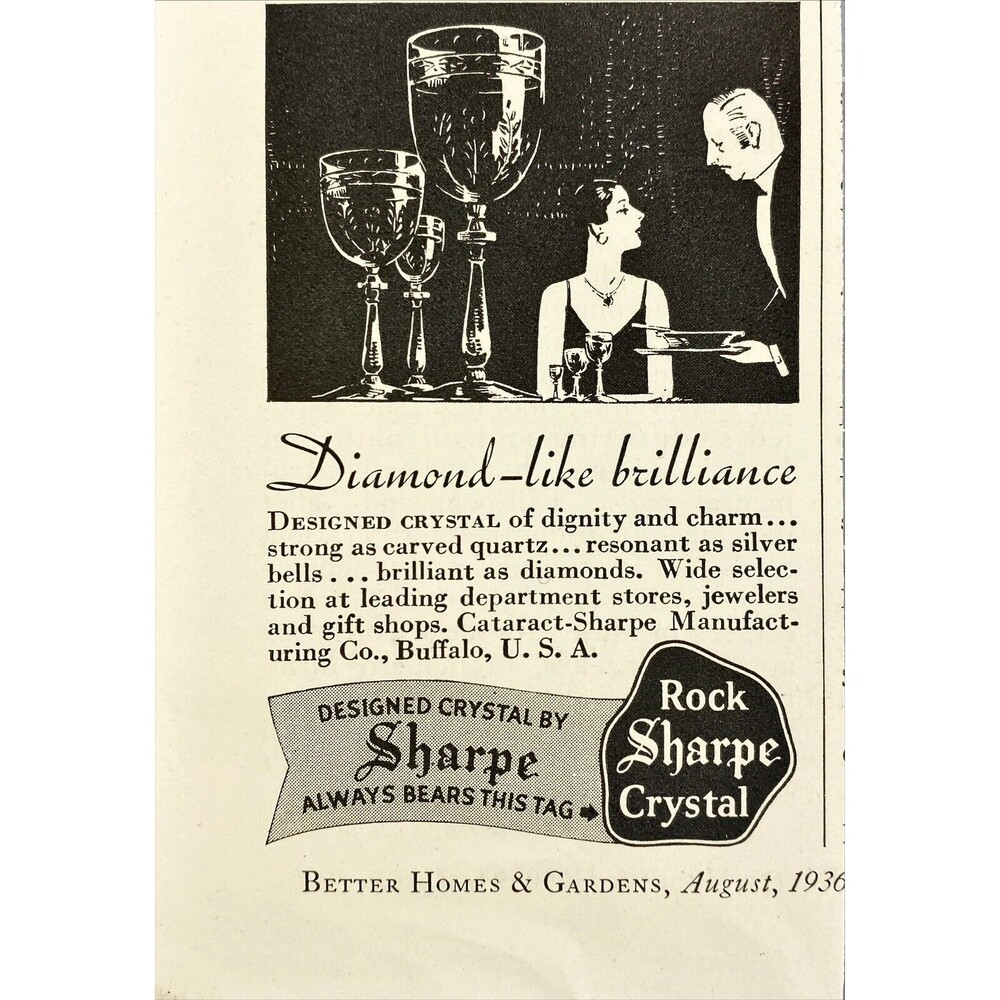 Sharpe "Crystal of Dignity and Charm, Diamond like Brilliance" VTG Print Ad 1936